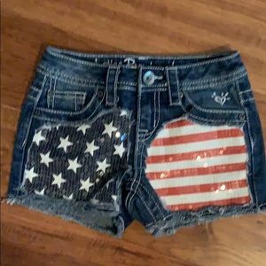 Girls justice sparkly American flag jean shorts